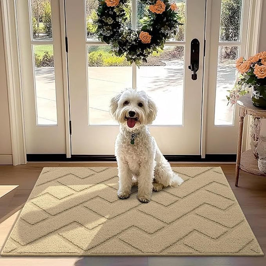 hicorfe Front Door Mat Outside Entrance,32"x40" Absorbent Muddy Dirt Resist Welcome Door Mats Outdoor Indoor,Stain and Fade Resistant,Non Slip Backing Entry Mat Doormat for Entryway(Beige)-Ruum Studio Home