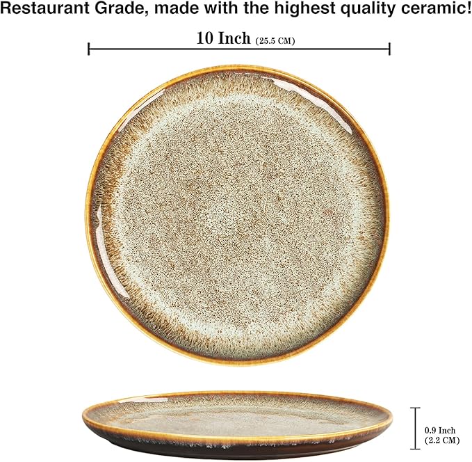 Ceramic Dinner Plates Dish Set,Set of 4,for Lunch snacks -Microwave Oven & Dishwasher Safe,Scratch Resistant,Dinnerware Kitchen Porcelain Serving Dishes 10 Inch Round-Ruum Studio Home