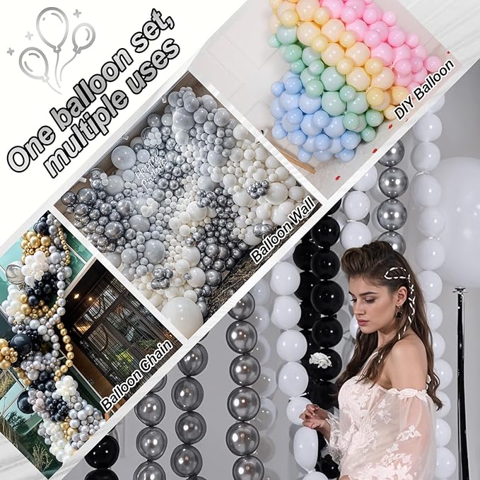 White and Silver Linking Balloons, 100PCS 6 Inch Small Metal Silver Quick Link Balloons for Making Balloon Wall Heart Arch Tails Balloon for Wedding Birthday Baby Shower Graduation Party Decorations-Ruum Studio Home