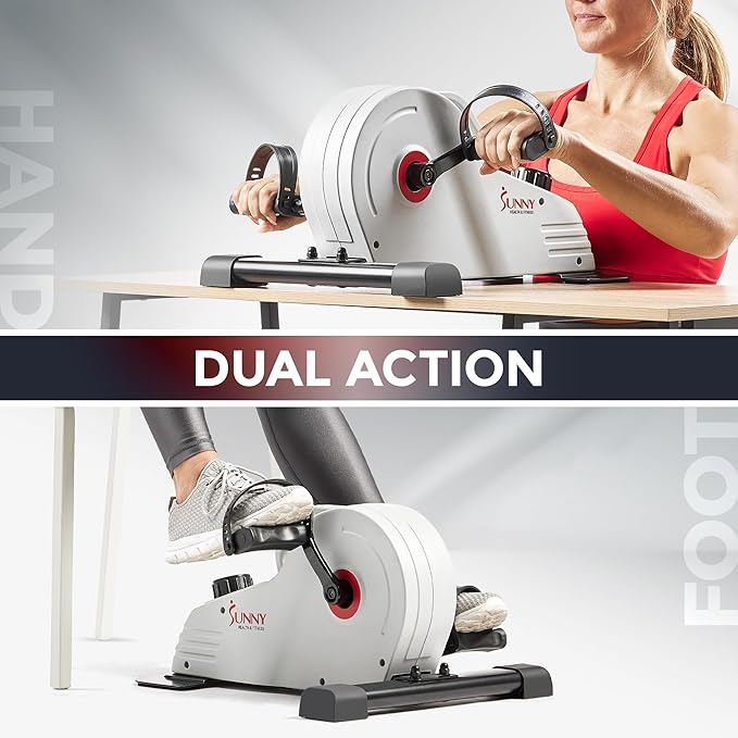 Sunny Health & Fitness Dual Function Under Desk Pedal Exerciser, Portable Indoor Cardio Mini Bike at Home, Arm/Leg Cycle for Seniors, Optional Magnetic, Motorized & Free SunnyFit App Bluetooth Connect-Ruum Studio Home