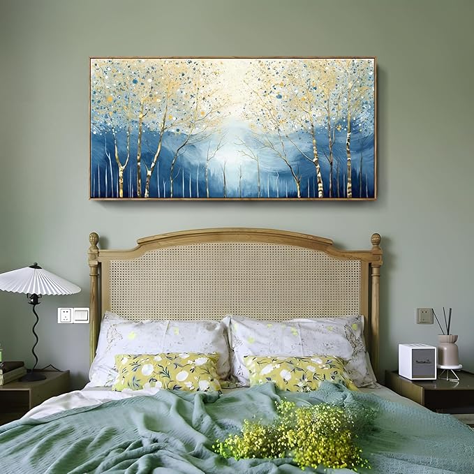 amatop Extra Large Framed Wall Picture for Living Room Abstract Forest Canvas Art Print Modern Landscape Tree of Life Picture Oversized Birch Artwork Bedroom Home Office Decor Blue Orange 58x29 Inch-Ruum Studio Home