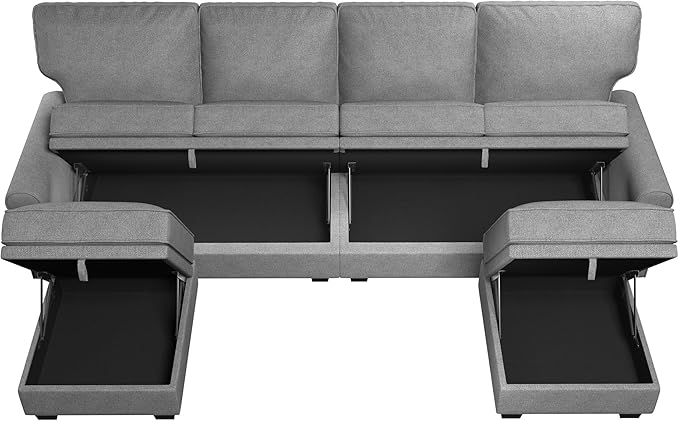 HONBAY Convertible Sectional Sofa with Storage Seat 6 Seat Sofa with Reversible Chaise U Shaped Sectional Couch for Living Room,Light Grey-Ruum Studio Home