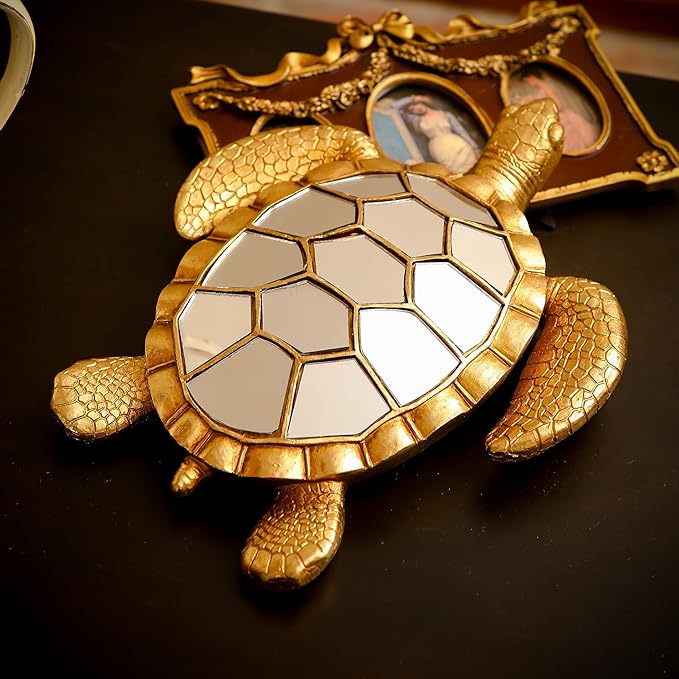Vintage Wall Sculpture Animals Turtle Mirrors - Gold Resin Glass Wall Decor, Perfect for Victorian and European Themed Homes-Ruum Studio Home