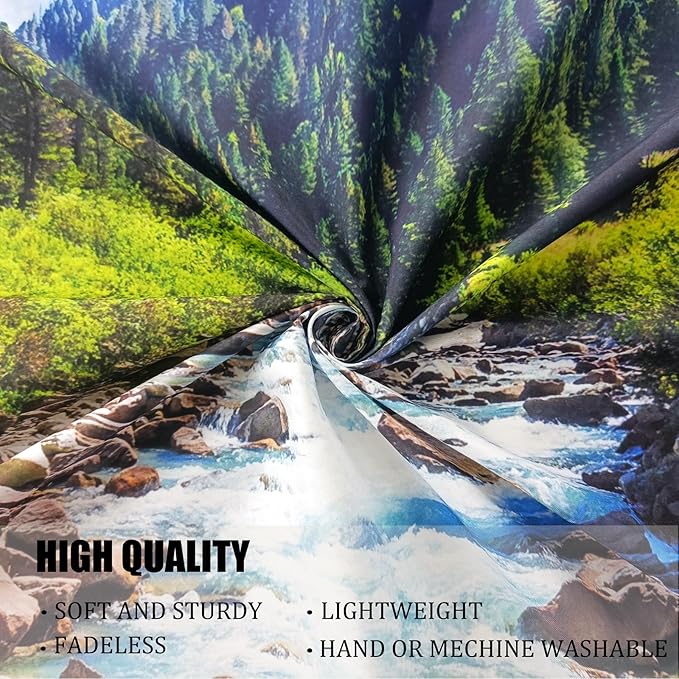 Nature Forest Mountain Tapestry Green Pine Tree Stream Tapestry White Clouds Flowing River Valley Landscape Scenery Tapestries Wall Hanging for Bedroom Dorm Living Room Office Classroom 80 x 60 Inch-Ruum Studio Home