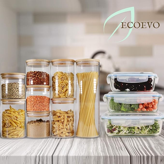 Glass Jars with Bamboo Lids (27oz in 6 Pack), Glass Food Jars and Canisters Sets, Food Storage Container with Airtight Lids, Food Pantry Jars,-Ruum Studio Home