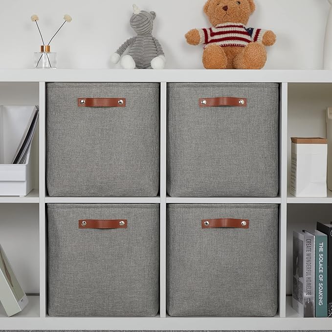 DULLEMELO Cube Storage Boxes,13 inch Fabric Baskets Closet Storage Bins for Home Organization and Storage,Stackale Gift Baskets Empty for Nursery Clothes Toys Kids Storage(Grey)-Ruum Studio Home