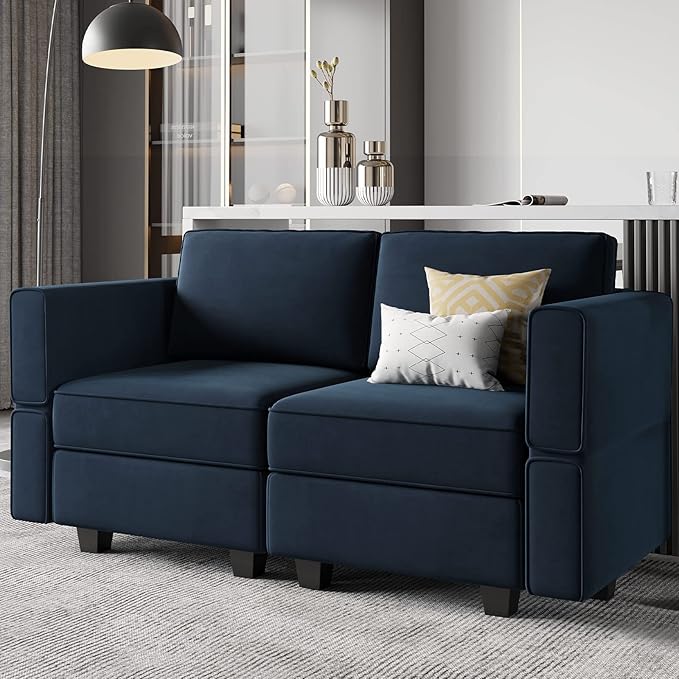 Belffin Modular Loveseat Sofa Couch with Storage Seats Velvet 2 Seater Love Seats for Small Spaces Blue-Ruum Studio Home