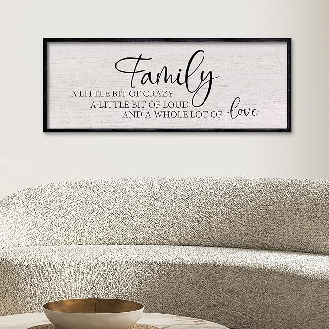 LuZhiQiang Family A Little Bit of Crazy Sign Wall Decor 40"x15" Large Family Signs Wood Framed Hanging Wall Art (Black)-Ruum Studio Home
