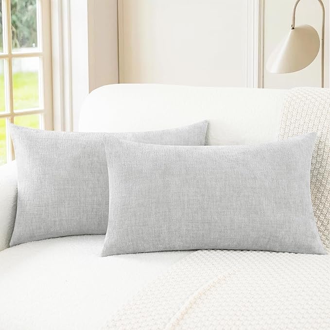 CaliTime Throw Pillow Covers Decorative 12 X 20 Inches Pack of 2 Cozy Chenille Cushion Cases for Couch Sofa Bed Living Room Home Moonbeam Gray-Ruum Studio Home
