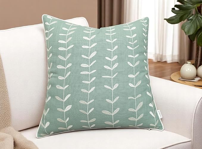 VAGMINE Embroidered Lollipop Pillow Cover - 18x18 Inches Square - 100% Cotton Light Teal Decorative Cushion Cover - Modern Textured Embroidery - Elegant Accent for Sofa, Bed, Living Room-Ruum Studio Home
