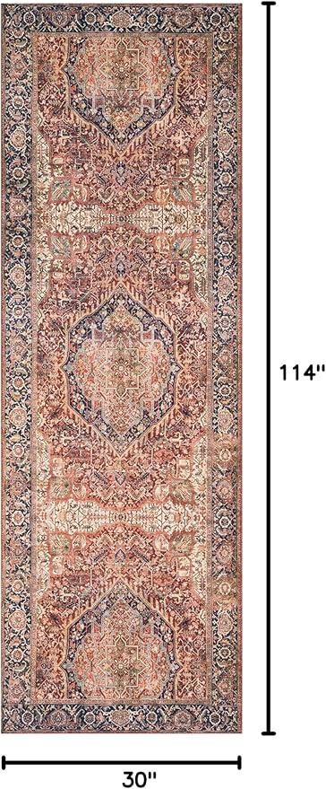 Loloi Layla Collection LAY-08 Red/Navy 2'-6" x 9'-6" .13" Thick Runner Rug, Soft, Durable, Vintage Inspired, Distressed, Low Pile, Non-Shedding, Easy Clean, Printed, Living Room Rug-Ruum Studio Home