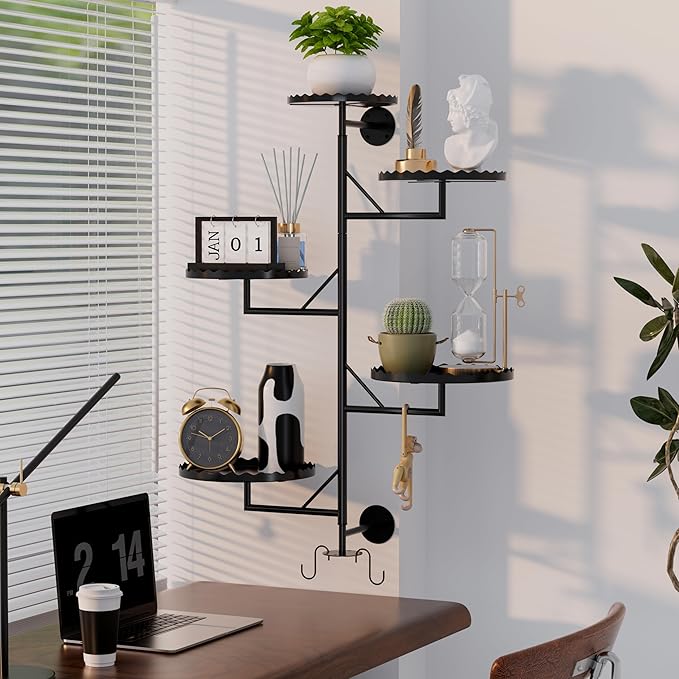 Rotating Wall Plant Shelves Versatile Window Plant Shelf for Indoor Plants Bathroom Living Room Use Wall Planter with Durable Metal Material 5 Pots-Ruum Studio Home