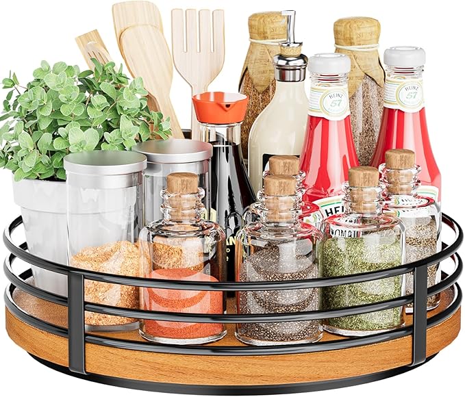 Wood Lazy Susan Turntable Organizer - 11" Round Wooden Lazy Susan for Cabinet Kitchen Countertop Dining Table Pantry Cupboard Bathroom Coffee Bar Spice Storage Home Decor-Ruum Studio Home
