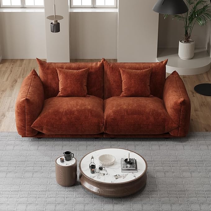 Modern Minimalist Chenille Modular Sectional Sofa, Oversized Couch and Loveseat Set with Thick Cushions, Upholstered Sofa for Small Spaces, Living Room, Bedroom, Office, Apartment(Orange,75" Loveseat)-Ruum Studio Home