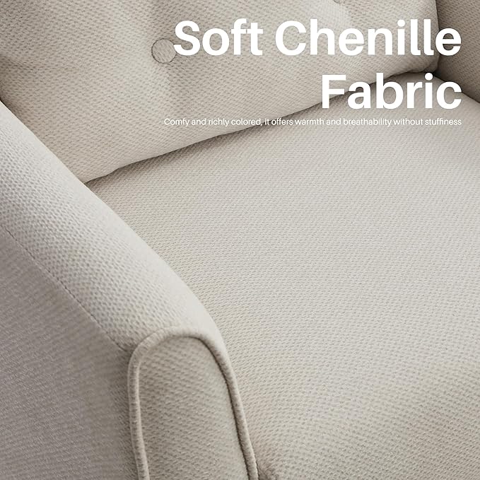 Modern Accent Chair with Wooden Legs Plush Fabric Armchair Chenille Side Single Sofa Chair for Bedroom, Office Cafe Waiting Room Apartment (Beige Armchair)-Ruum Studio Home