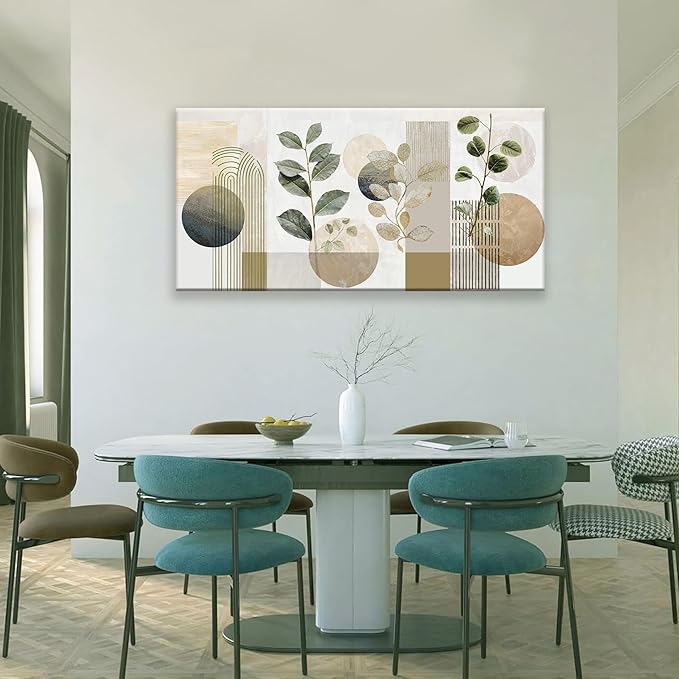 Boho Green Wall Art Mid Century Canvas Wall Art Decor Set Bohemian Abstract Wall Decor Modern Geometric Wall Painting Neutral Botanical Art Print Picture Living Room Bedroom Office Artwork 24"X 48"-Ruum Studio Home