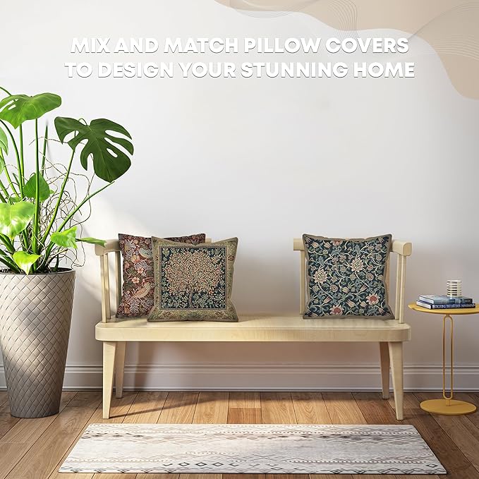 Charlotte Home Furnishings Throw Pillow Covers 16x16 in, Green Tree Decorative Couch Pillow Covers, Boho Decor European Tapestry Cushion Cases, Living Room Cozy Home Decor, Jacquard Woven Soft Cotton-Ruum Studio Home