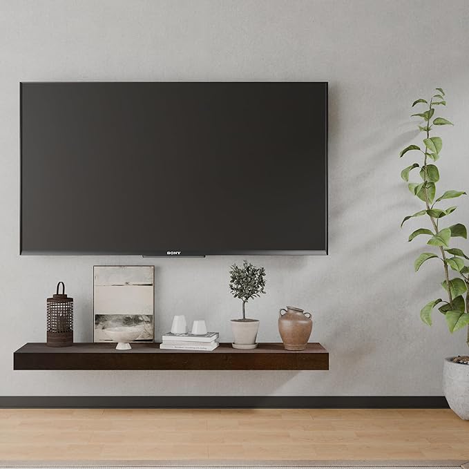 ROGMARS Walnut Wooden Floating Shelves for Wall 48 inches Long,8 Inch Deep Natural Wood Floating Wall Mounted Shelves with Invisible Bracket for Kitchen,Bedroom,Living Room,1PC-Ruum Studio Home