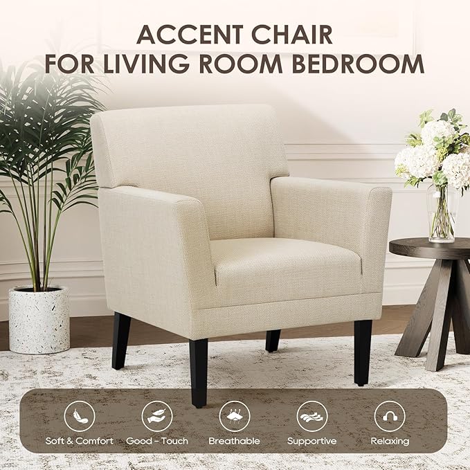 COLAMY Accent Chair Set of 2 for Living Room, Modern Upholstered Fabric Accent Armchair with Back, Soft Single Sofa Chair with Arms for Bedroom/Office/Reception Room, Oatmeal-Ruum Studio Home