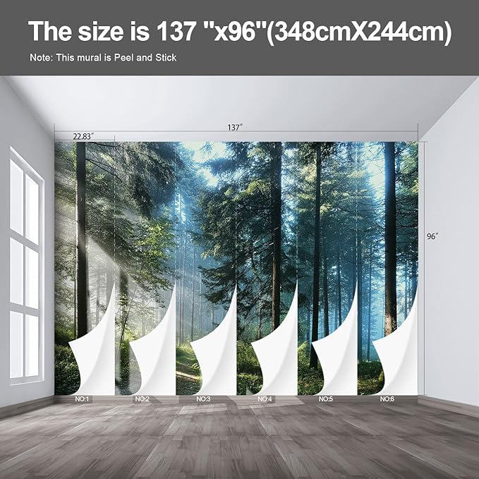 Forest Landscape Wall murals Woodland Tree Peel and Stick Wallpaper for Bedroom Living Room - 96"x137"-Ruum Studio Home