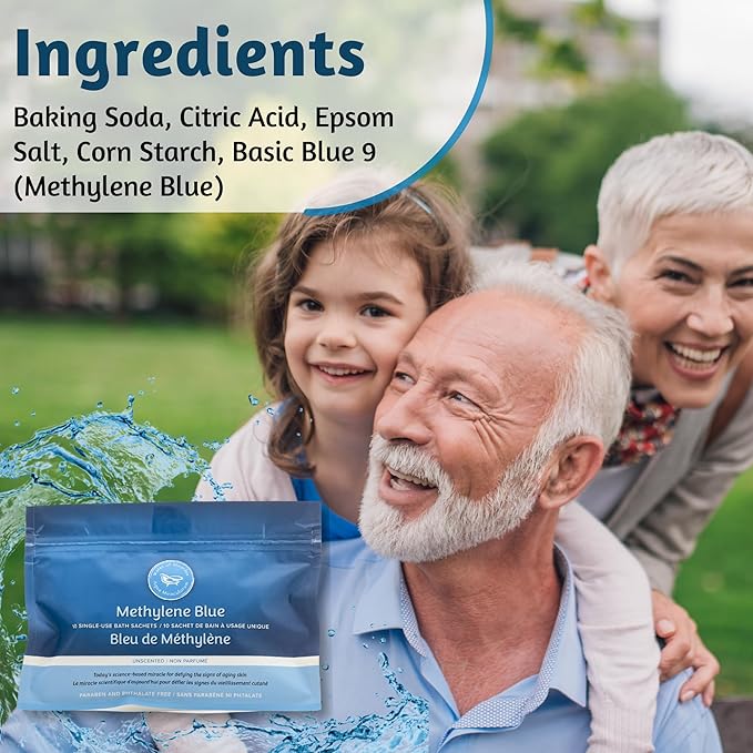 Methylene Blue Bath Soak | Age Defying Serum for Aging and Fragile Skin | Supplement for Defying The Signs of Aging Fragile Skin | USP Pharmaceutical Grade | 10 Dissolvable Sachets-Ruum Studio Home