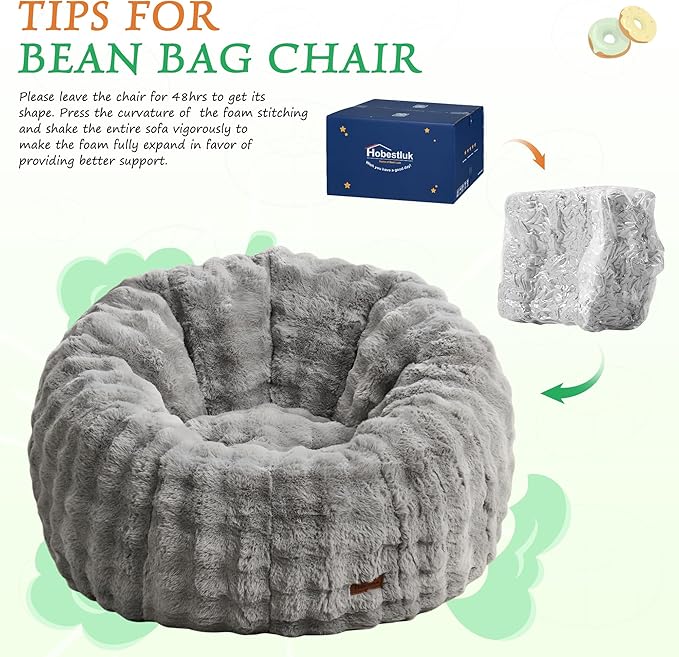 Hobestluk Bean Bag Chair Oversized Bean Bag Chair for Adults Donut-Shaped Large Bean Bag with Spacious Design for Living Room Bedroom or Reading Nook (Bubble Grey)-Ruum Studio Home