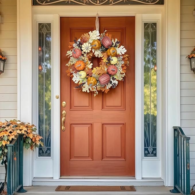 24 inch Fall Wreaths for Front Door Outside Autumn Wreath Fall Decorations for Home Decor Pumpkin Wreath for Farmhouse Holiday Thanksgiving Harvest Halloween Outdoor Indoors Fall Front Porch-Ruum Studio Home