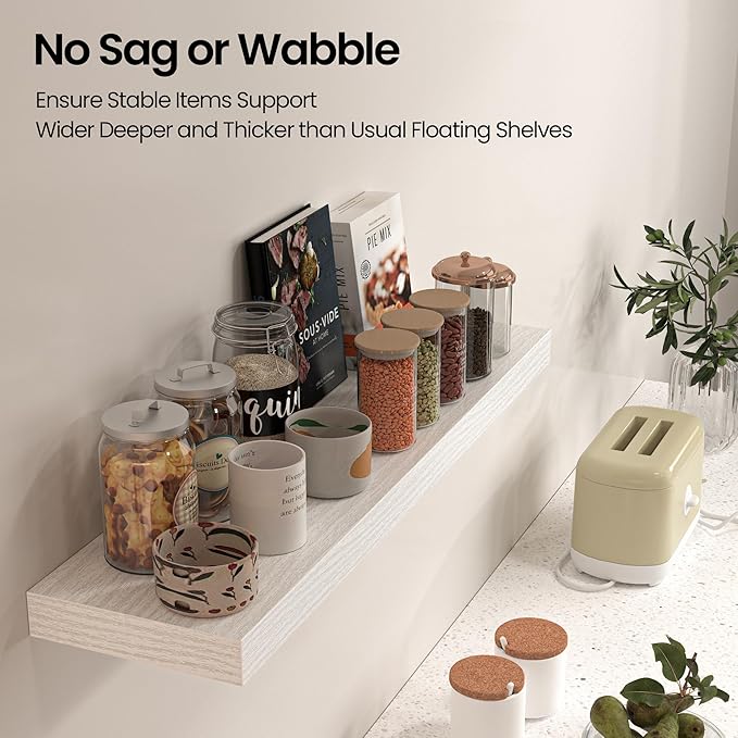 Floating Shelves for Wall, 24" W x 6.7" D x 1.5" H, Wooden Wall Mounted Display Shelves with Invisible Brackets for Living Room, Bedroom, Bathroom, Kitchen Decor and Storage, Set of 2, White-Ruum Studio Home