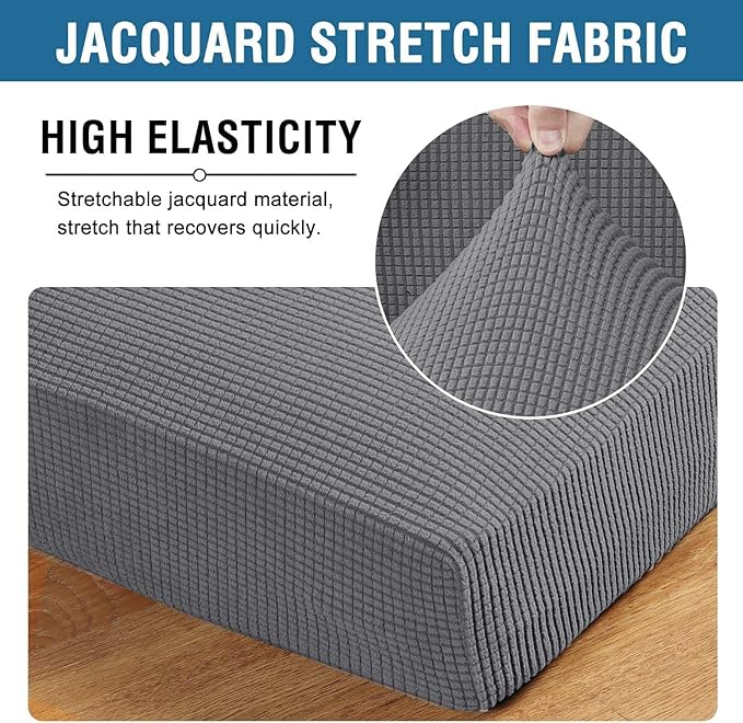 H.VERSAILTEX Super Stretch Individual Seat Cushion Covers Sofa Couch Slipcover Sets Thick Jacquard Textured Twill Fabric (2 Piece Medium Covers, Grey)-Ruum Studio Home