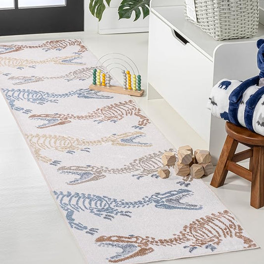 JONATHAN Y Machine-Washable Cream/Multi Runner Rug, 2x8, Kingdarr T-Rex Modern, Casual, Kids & Novelty for Living Room, Dining Room, Bedroom, Kitchen Easy-Cleaning, Non-Shedding (KDW103A-28)-Ruum Studio Home