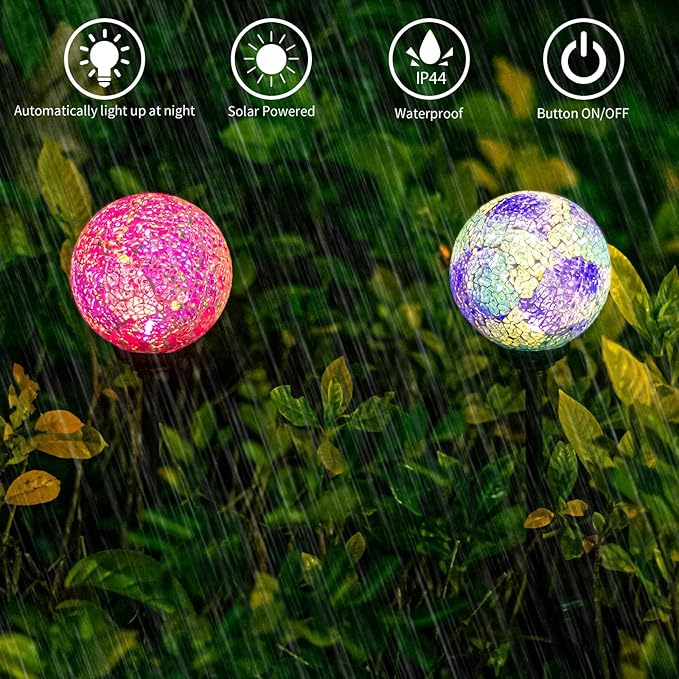 VCUTEKA Solar Garden Decorative Lights Outdoor, Mosaic Solar Light Waterproof LED Pathway Stake Light for Landscape Patio Yard Deck Walkway Decoration, 2 Pack-Ruum Studio Home