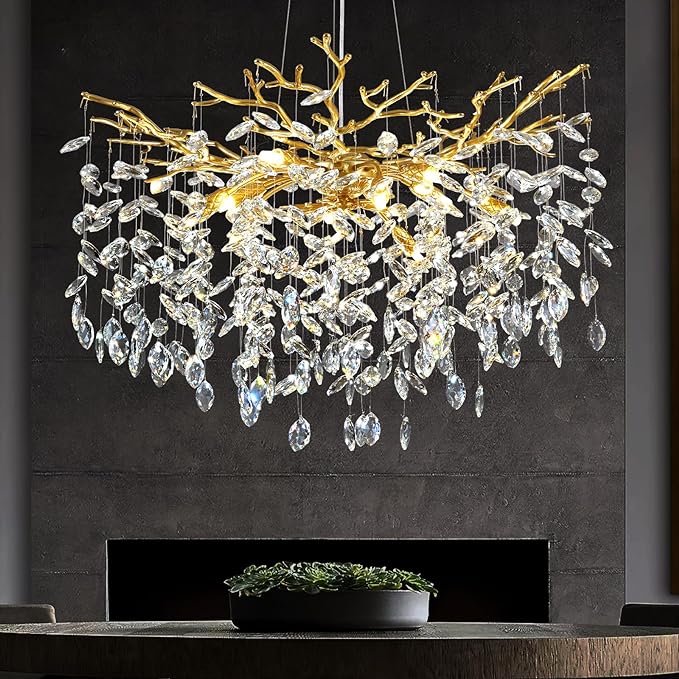 Modern Crystal Chandelier, 30" Chandeliers for Dining Room,Gold K9 Crystal Tree Branches Crystal Chandelier,10-Light Living Room Chandeliers, Fo Entryway,Foyer,Bedrooms-Ruum Studio Home