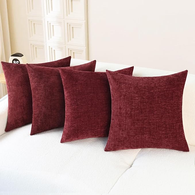 CaliTime Throw Pillow Covers Decorative 18 X 18 Inches Pack of 4 Cozy Chenille Cushion Cases for Couch Sofa Bed Living Room Home Burgundy-Ruum Studio Home