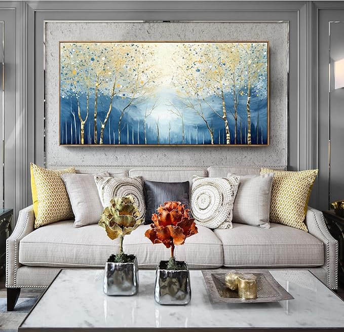 amatop Extra Large Framed Wall Picture for Living Room Abstract Forest Canvas Art Print Modern Landscape Tree of Life Picture Oversized Birch Artwork Bedroom Home Office Decor Blue Orange 58x29 Inch-Ruum Studio Home
