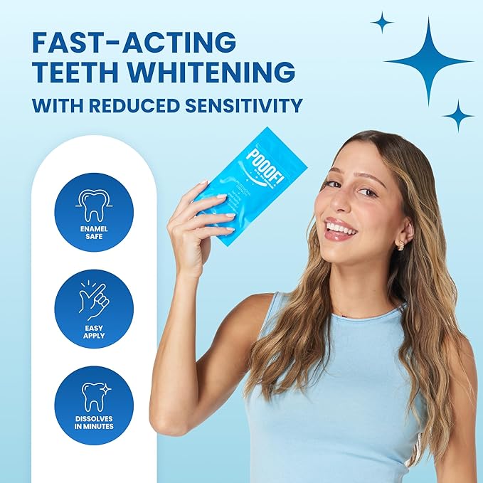 POOOF! Dissolving Teeth Whitening Strips by Dr. Bill Dorfman | 12% Hydrogen Peroxide | No-Slip Melt-Away Advanced Seal | Fast Stain Removal | Enamel & Sensitive Safe | 20 Ct (10-Day) | Polar Mint-Ruum Studio Home