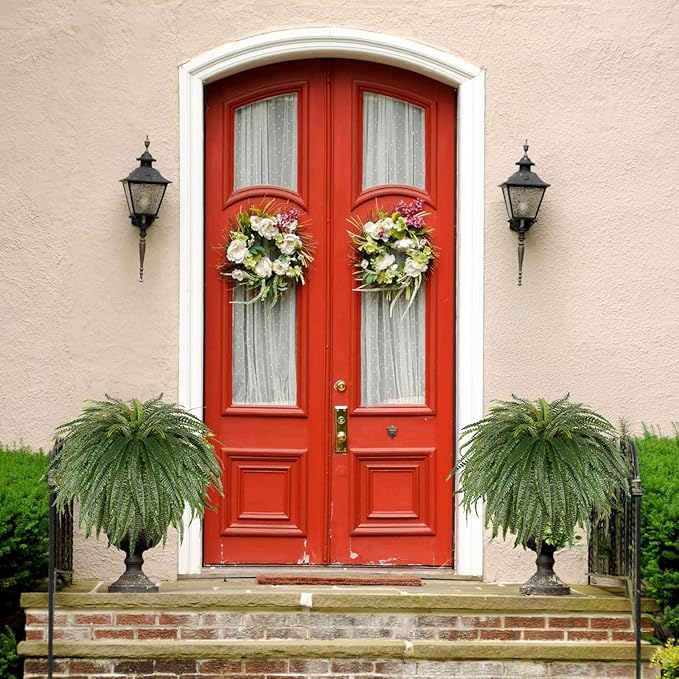 Single Silky 50" Artificial Fern Plant, Large Fake Fern with 128Fronds, Realistic Faux Boston Fern Bush for Outdoors & Indoor, Silk Greenery for Planter, Garden, Office, Home Décor-Ruum Studio Home