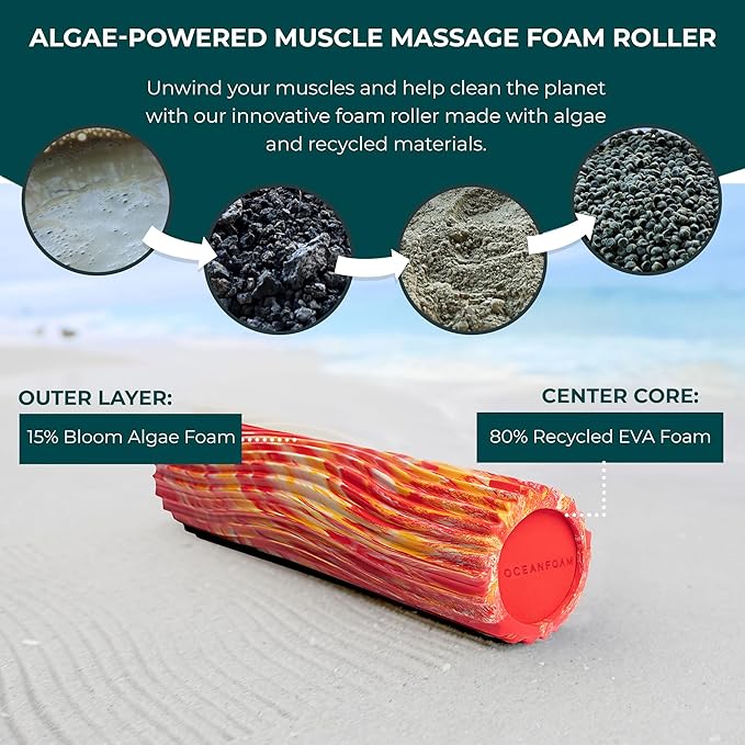 Oceanfoam Tidal Roller - Red, Gold & Natural Marbled - Muscle Massage Foam Roller for Back Pain & Stretching - Firm and Ergonomic Wide Wave Textured - Yoga, Athletics, & Wellness - Full Size, 20" x 5"-Ruum Studio Home