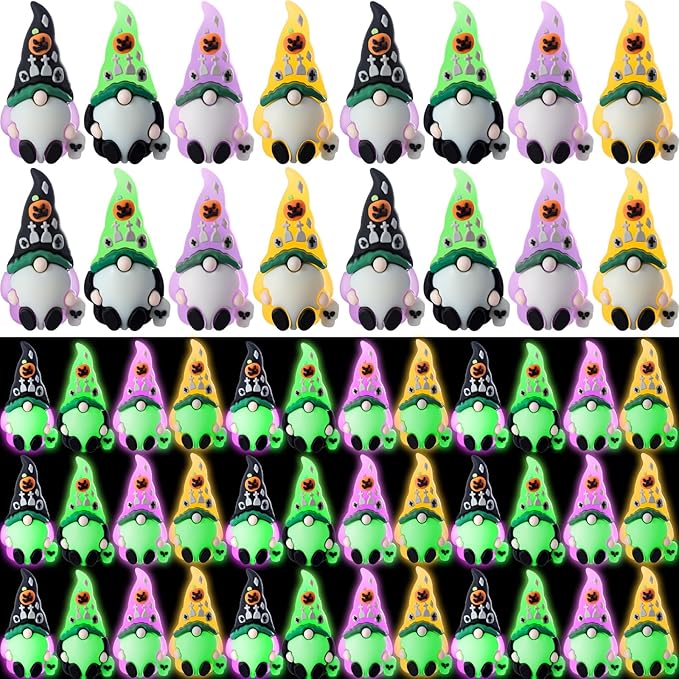Wesiti 50 Pcs Luminous Halloween Mini Gnomes Figurines Bulk Glow in Dark Miniature Ornaments Hide and Seek Tiny Gnomes Figures Statue Halloween Party Favor Bag Fillers Garden Dollhouse Decor Gifts-Ruum Studio Home