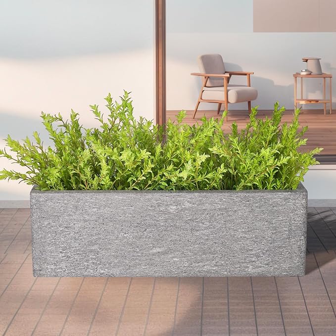 24 Inch Rectangular Concrete Planter,Durable All-Weather Use with Drainage Holes,Large Rectangular Planter for Outdoor Indoor Plants-Ruum Studio Home