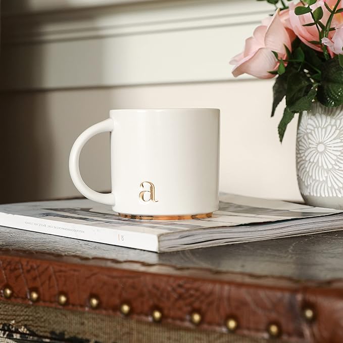 COLLECTIVE HOME - Monogram Ceramic Mugs, 15 oz Golden Initial Coffee Cups, Elegant Alphabet Tea Mugs, Elegant Personalized Mug with Gift Box, Luxurious Cups for Office and Home (a)-Ruum Studio Home
