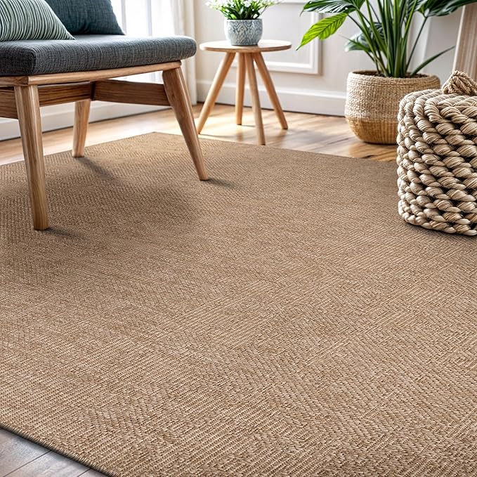 CAMILSON Easy Jute Rug 6x9, Indoor Outdoor Natural Color Fiber Area Rugs for Living Room Patio and Kitchen Rug, Solid Boho Woven Design, Easy-Cleaning, Washable Outside Carpet Alfombras (6 x 9)-Ruum Studio Home