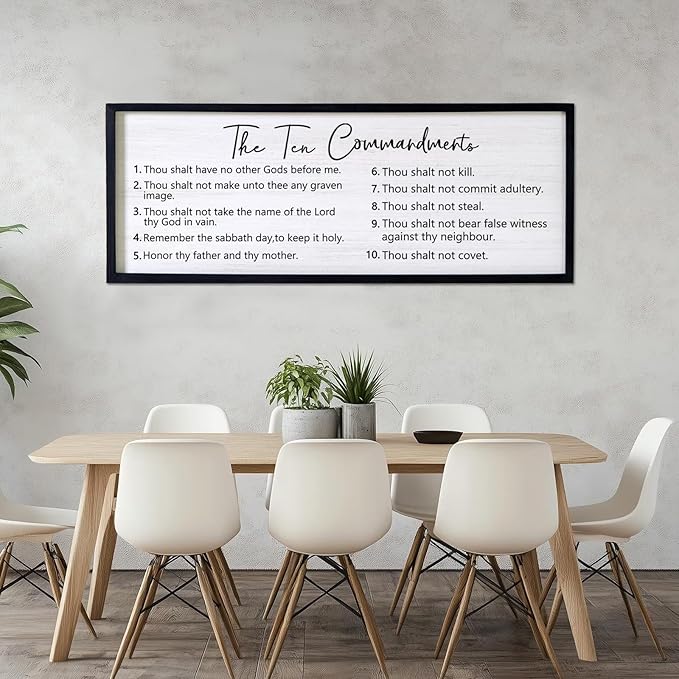 The Ten Commandments Rustic Bible Verse Framed Wall Art, 40''×15'' Positive Religious Christian Saying Sign for God Jesus Christ Prayer, Vintage Horizontal Holy Inspirational Catholic Scripture Decor-Ruum Studio Home