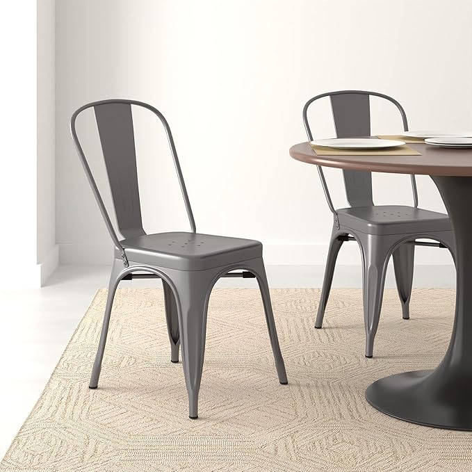 Amazon Basics Metal Dining Chairs, 4 Count, Dark Grey, 20.1 x 17.1 x 33.5 inches-Ruum Studio Home