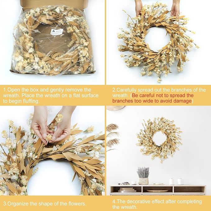 Artgar Fall Wreath, Fall Wreaths for Front Door, 24 in Fall Decor Floral Wreath, Door Wreaths for Front Door Outside All Season for Thanksgiving Home Indoor Outdoor Wall Decor (Wheat)-Ruum Studio Home
