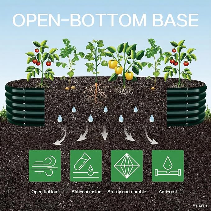 Gardmax Galvanized Raised Garden Bed, Lightweight Planter Boxes Outdoor with Easy Assembly, Large Garden Bed for Vegetables, Fruits, Flower Dark Green 8FT-Ruum Studio Home