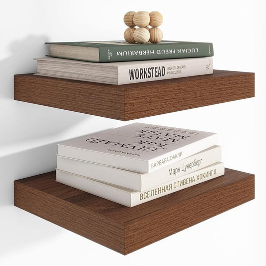 Heimlove 12 Inch Deep Floating Shelves, 12 x 12 inches Long Wall Shelf, Large Extra Display Shelf & Storage Shelf, Rustic Wood Wall Shelves for Fireplace Mantel, Walnut - 2Pack-Ruum Studio Home