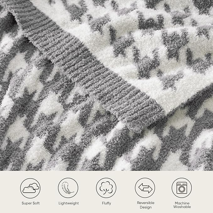 Snuggle Sac Houndstooth Throw Blanket for Couch, Reversible Super Soft Warm Blankets Cozy Knit Fuzzy Plush Lightweight Throws for Sofa, Bed, Camping, Grey,50x60 inches-Ruum Studio Home