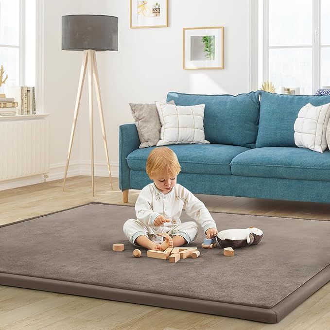 Baby Play Mat for Floor Tummy Time Nursery Rug Muscle Area Rug Playroom Rug Tatami 50 * 50" Memory Foam 1.3" Thick Crawling Mat For Babies,Toddlers, Infants, Kids,Floor Mat(Brown)-Ruum Studio Home