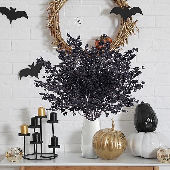 Sggvecsy 15 Pcs Babys Breath Artificial Flowers Gypsophila Bouquets Bulk Real Touch Fake Silk Flowers for Home Halloween Wedding DIY Floral Arrangement Table Centerpiece Festival Decoration (Black)-Ruum Studio Home