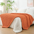 Bigacogo Chunky Knit Throw Blanket for Couch, 51x63 inches, 100% Hand Knitted with Thick Jumbo Chenille Yarn, Cozy Soft Large Rope Knot Cable Crochet Blankets for Sofa Bed Living Room, Terracotta-Ruum Studio Home